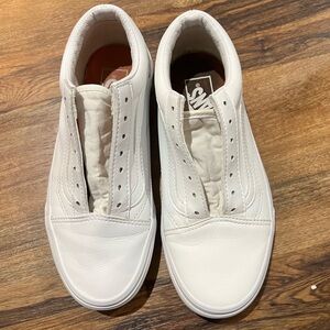 Vans White Leather Slip-On Sneakers Missing Laces